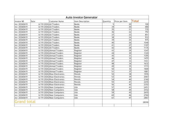 create auto invoice generator in excel auto bill maker with total calculation